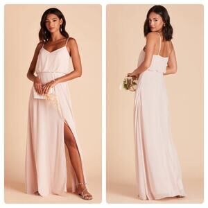 Birdy Grey Gwennie Chiffon Maxi Bridesmaid Dress in Pale‎ Blush Pink Sz S NEW